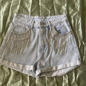 Shein, rhinestone fringe shorts